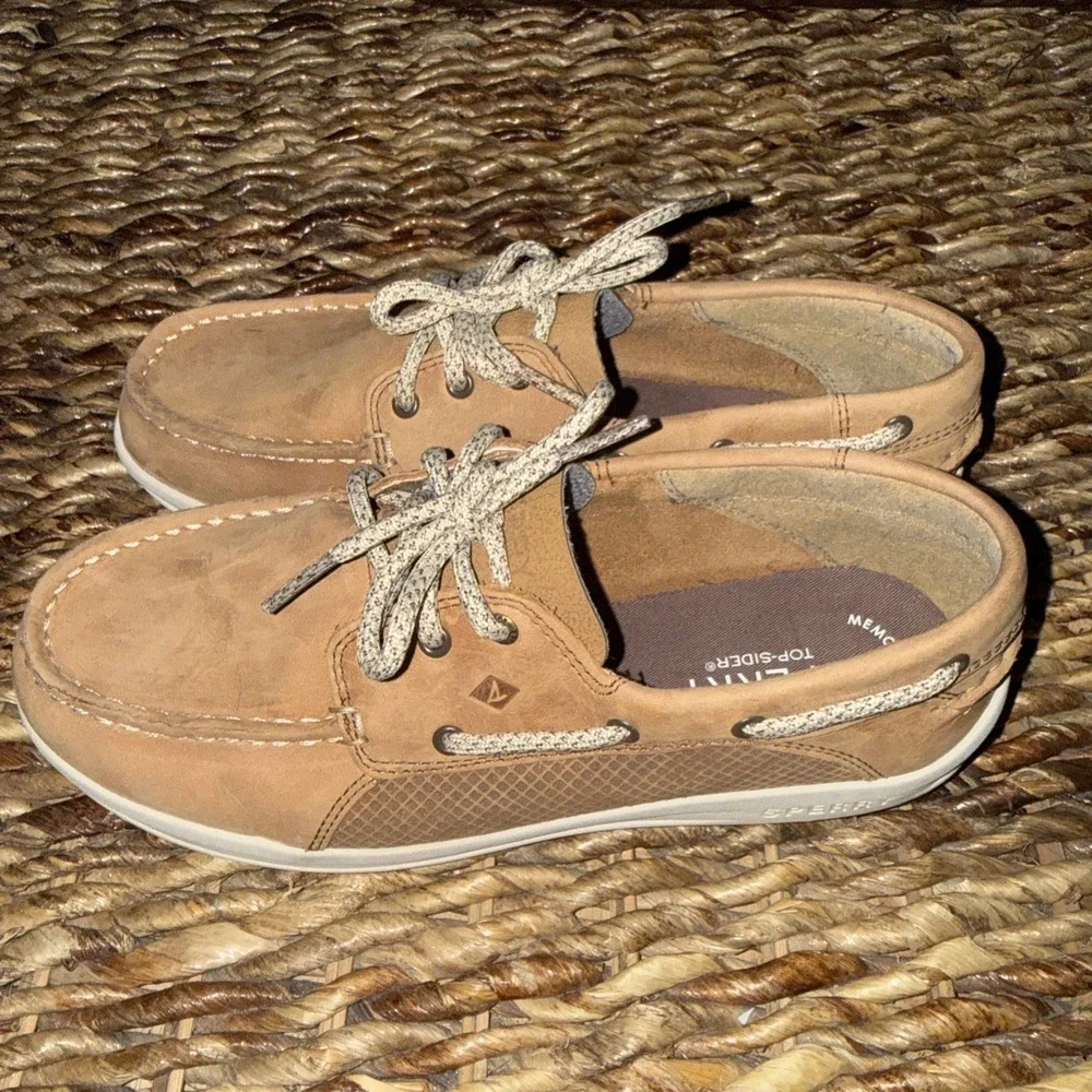 Sperry Gamefish Junior Boys Dark Tan Leather Boat Shoes Size 5W YB56564